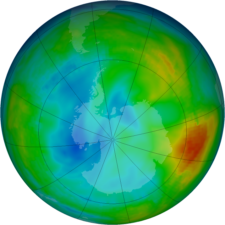 Antarctic ozone map for 02 July 1992